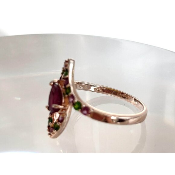 Rose Gold Sterling Silver Center Teardrop Gemstone Vintage Ring - sz 8 - Picture 3 of 10